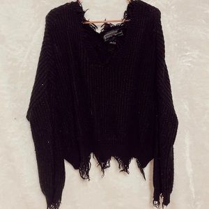 Distressed Black Knit Sweater
